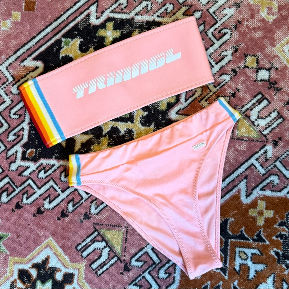 TRIANGL Peach and Rainbow Bandeau Bikini